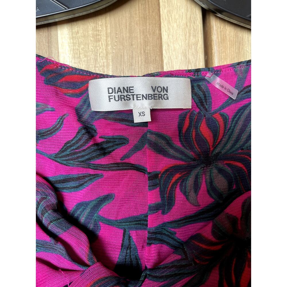 DVF Diane Von Furstenberg Printed Midi Stretchy Dress Orchids Aster Size XS - Picture 6 of 7